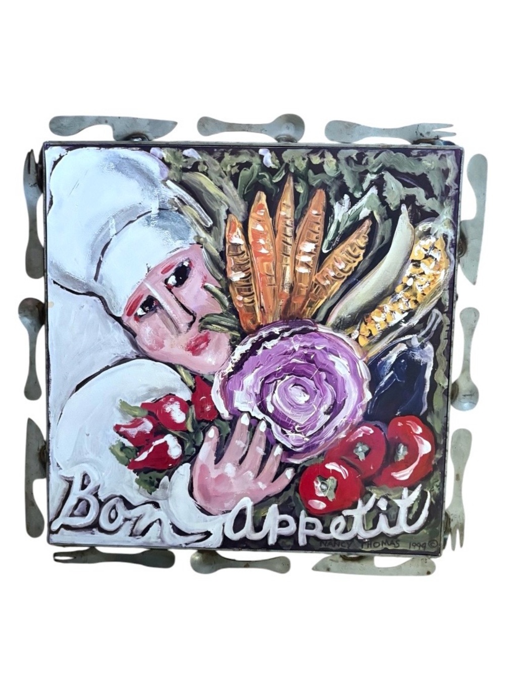 NANCY THOMAS➕1994 SIGNED BON APPETITE Folk Art Plaque